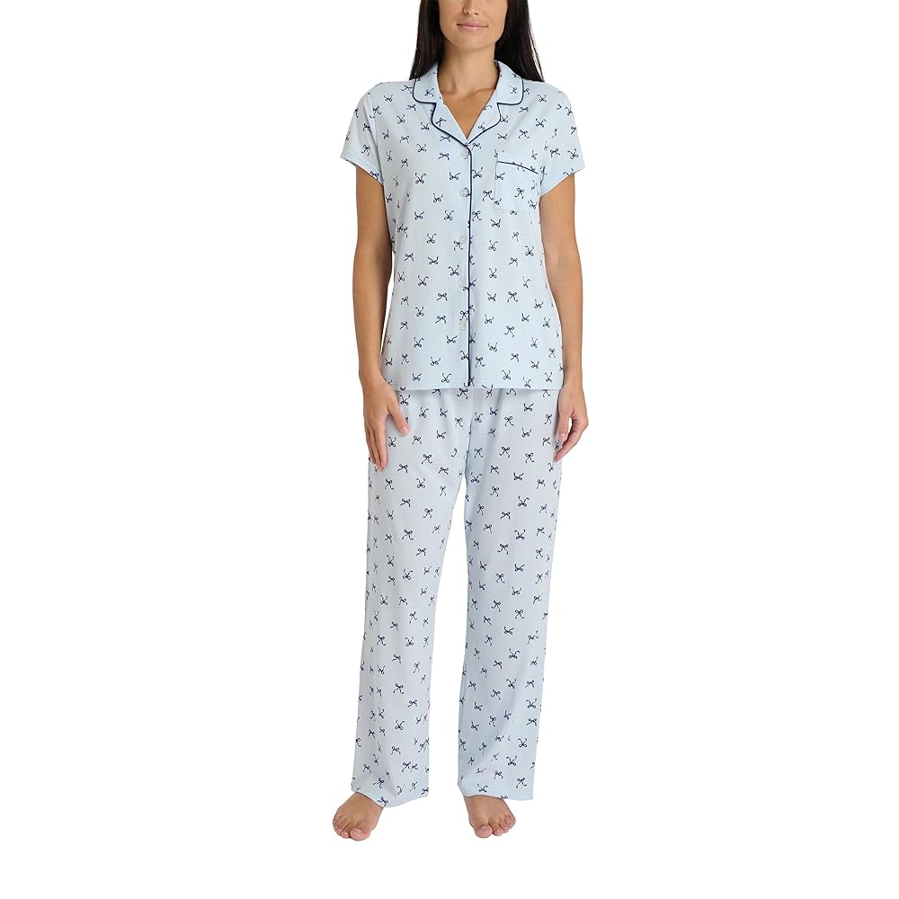 【LAURA ASHLEY】ノースリーブセットアップ Laura Ashley Women's Pajamas 2 Piece Cotton Blend Notch